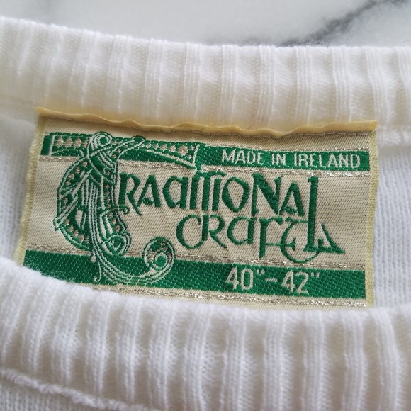 Vrg Traditional Craft Mens 40" to 42" Sweater Striped Salt Ireland Patch White - Picture 5 of 9